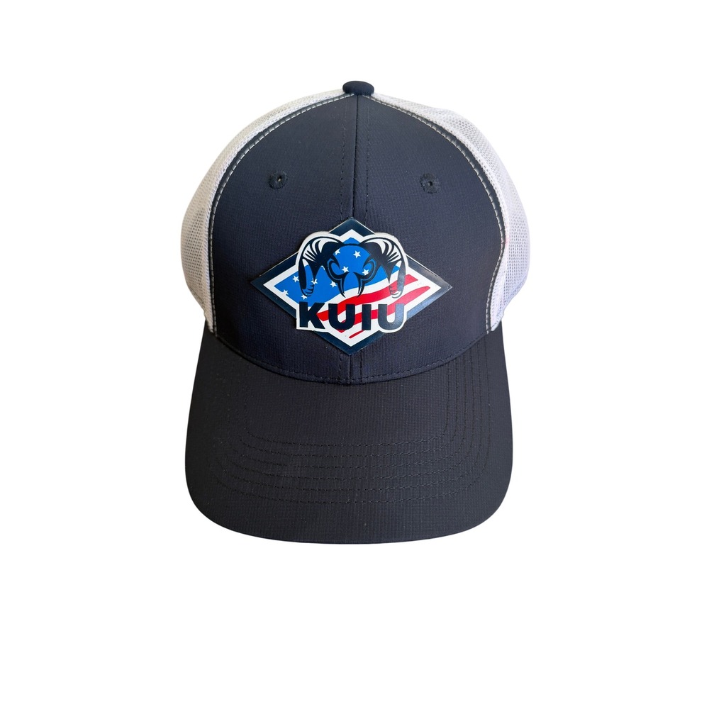Kuiu Mens Patriotic Ram Logo Trucker Hat Navy Blue White Snapback Mesh Cap OSFM